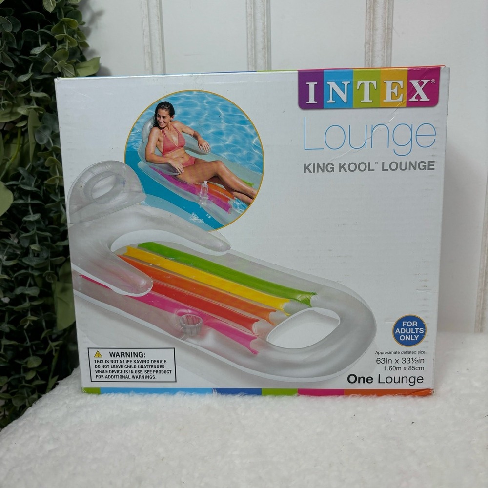 Intex King Kool Lounge Pool Float Adult OS Clear Multi Inflatable Water Raft - Picture 2 of 3